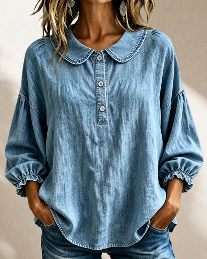 🔥CLEARANCE SALE🔥Women’s Denim Peter-Pan-Collar Three-Quarter Sleeve Top