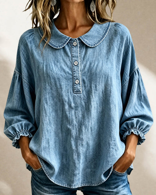 🔥CLEARANCE SALE🔥Women’s Denim Peter-Pan-Collar Three-Quarter Sleeve Top