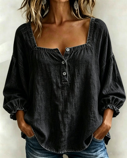 🔥CLEARANCE SALE🔥Women’s Denim Square-Neck Three-Quarter Sleeve Top