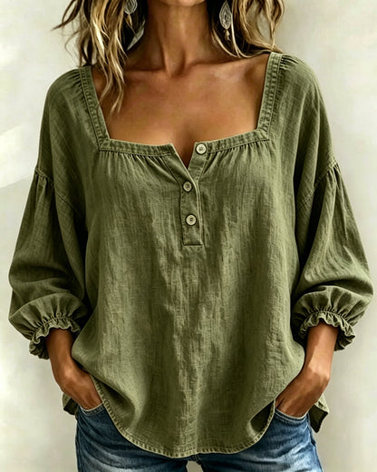 🔥CLEARANCE SALE🔥Women’s Denim Square-Neck Three-Quarter Sleeve Top