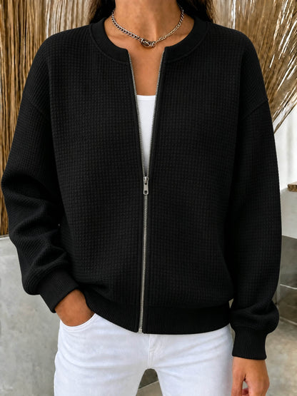 🔥CLEARANCE SALE🔥Women’s Waffle Knit Zip-Up Crewneck Jacket