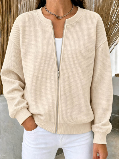 🔥CLEARANCE SALE🔥Women’s Waffle Knit Zip-Up Crewneck Jacket