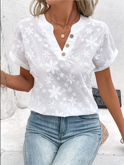 🔥CLEARANCE SALE🔥 Women's V-neck Short-sleeved Button-up Loose Floral Pattern Top