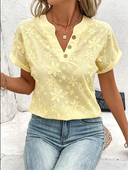 🔥CLEARANCE SALE🔥 Women's V-neck Short-sleeved Button-up Loose Floral Pattern Top