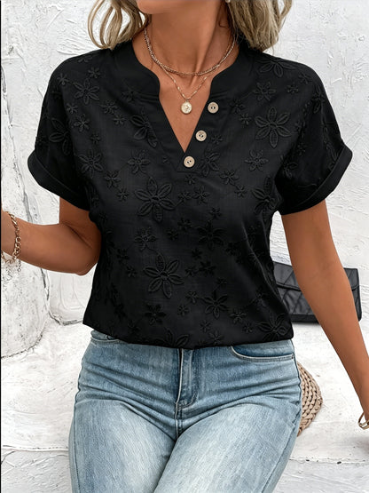 🔥CLEARANCE SALE🔥 Women's V-neck Short-sleeved Button-up Loose Floral Pattern Top
