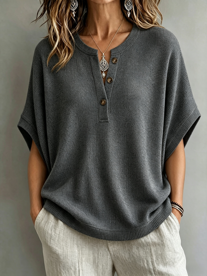 CLEARANCE SALE🔥Women's Waffle Knit Batwing Sleeve Henley Top