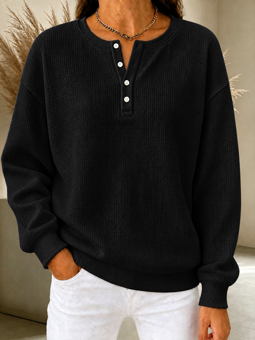 CLEARANCE SALE🔥Women's Waffle Knit Henley Sweatshirt