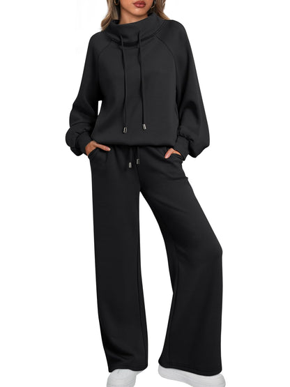 🎄Christmas Sale🔥 Women's Oversized Two-Piece Round Neck Drawstring Sweatshirt Wide Leg Sweatpants Casual Suit