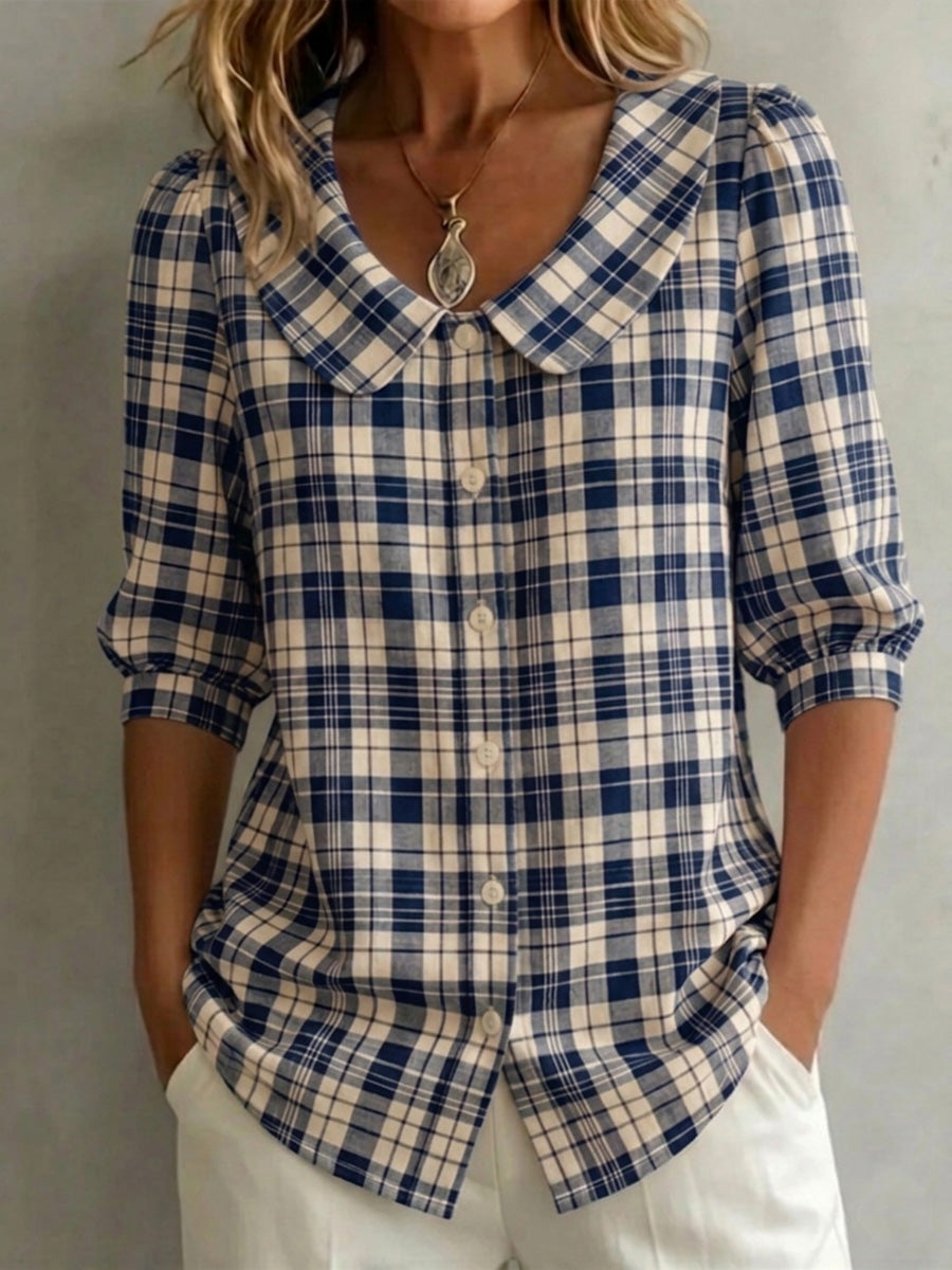 🔥CLEARANCE SALE🔥 Women's Classic Vintage Checkered Cotton Linen Blouse