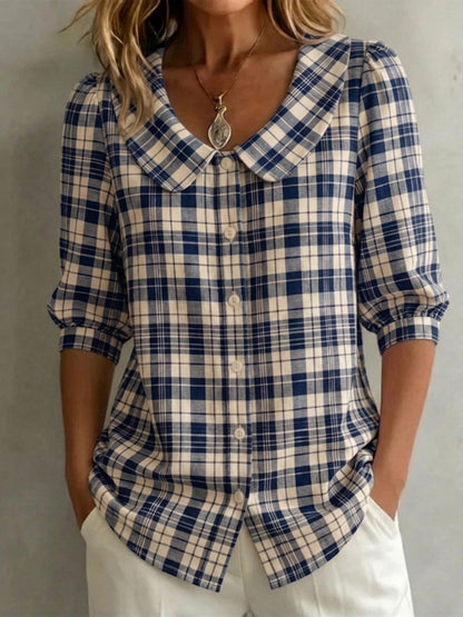 🔥CLEARANCE SALE🔥 Women's Classic Vintage Checkered Cotton Linen Blouse