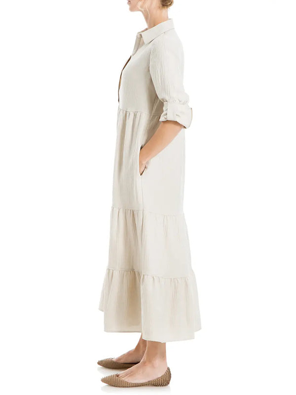 ⏰ LAST DAY SAVE 50% 💥Women's Tiered Long Sleeve Gauze Shirtdress