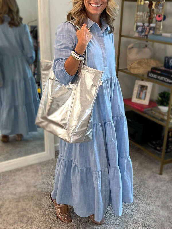 🎄Christmas Sale🔥 Loose Cotton Linen Lapel Dress- Tax Free
