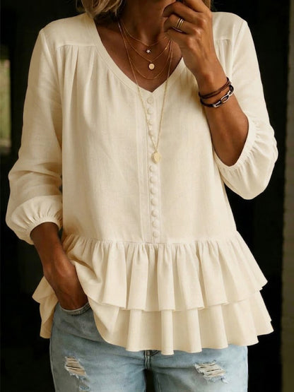 New Arrivals🔥 Women's Artistic Retro Pleated Ruffle Cotton-linen Loose Casual Shirt