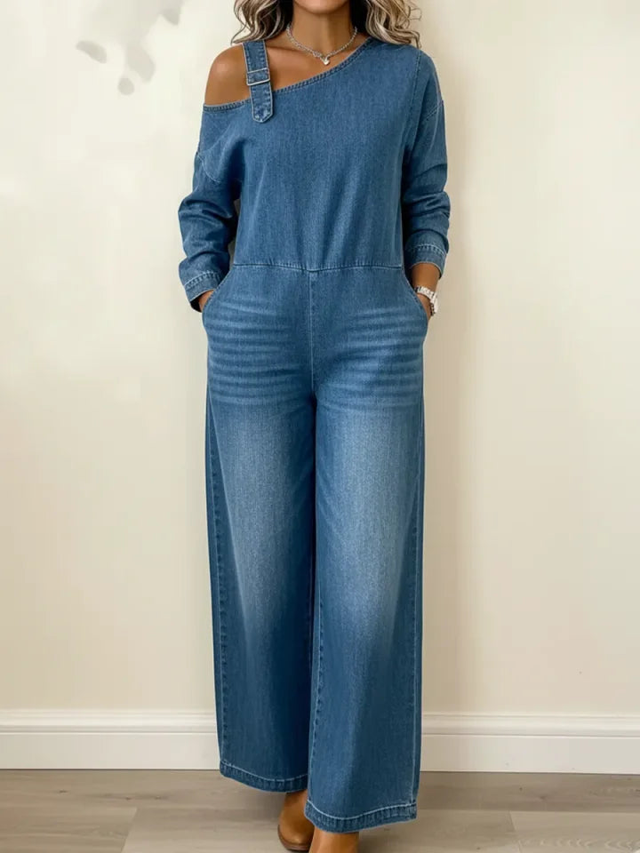CLEARANCE SALE🔥 Women's Fashionable Off the Shoulder Denim Jumpsuit
