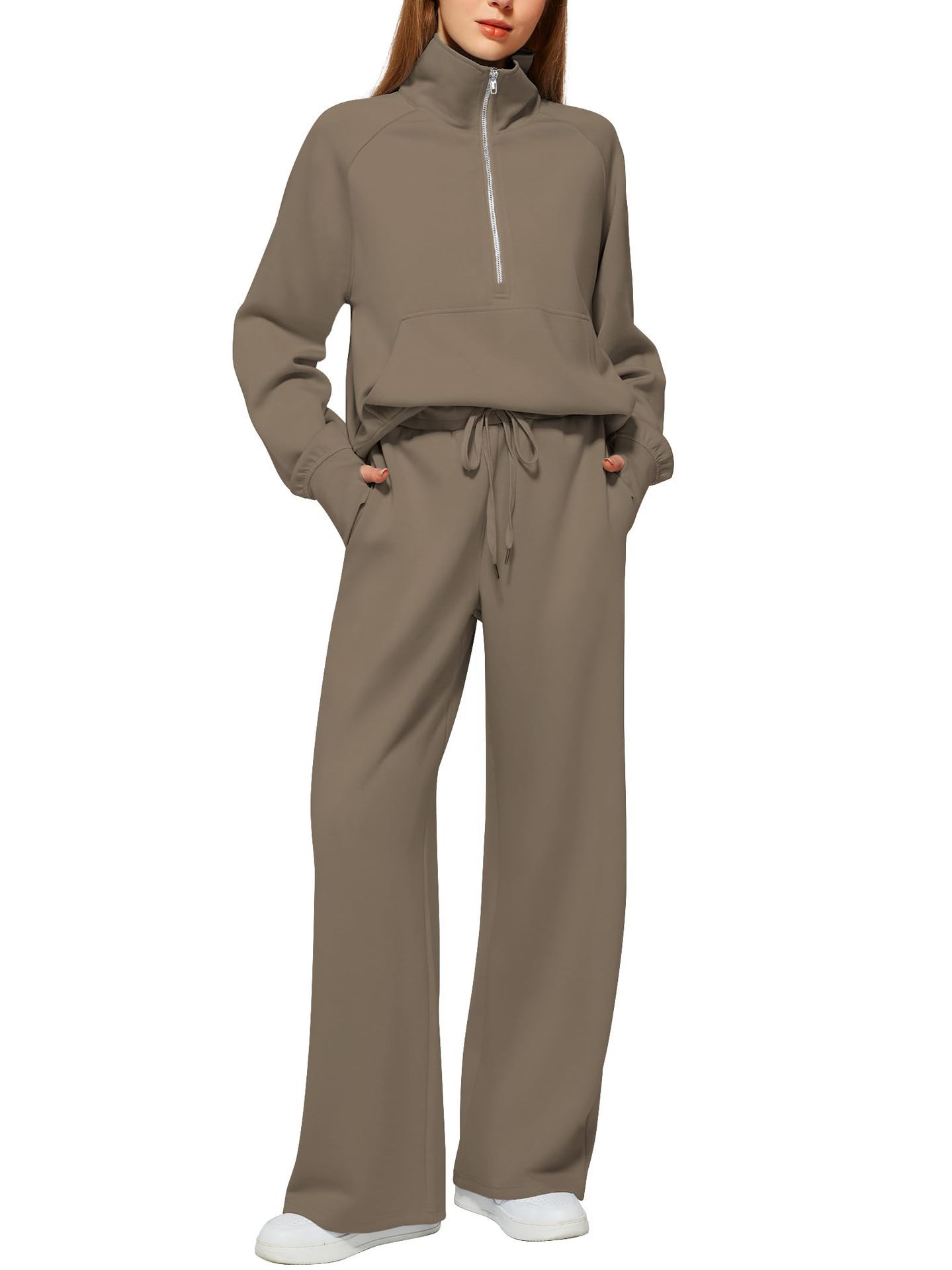 ⏰BUY 2 FREE SHIPPING 💥 Women's Solid Color Cotton Half Zip Two-Piece Set