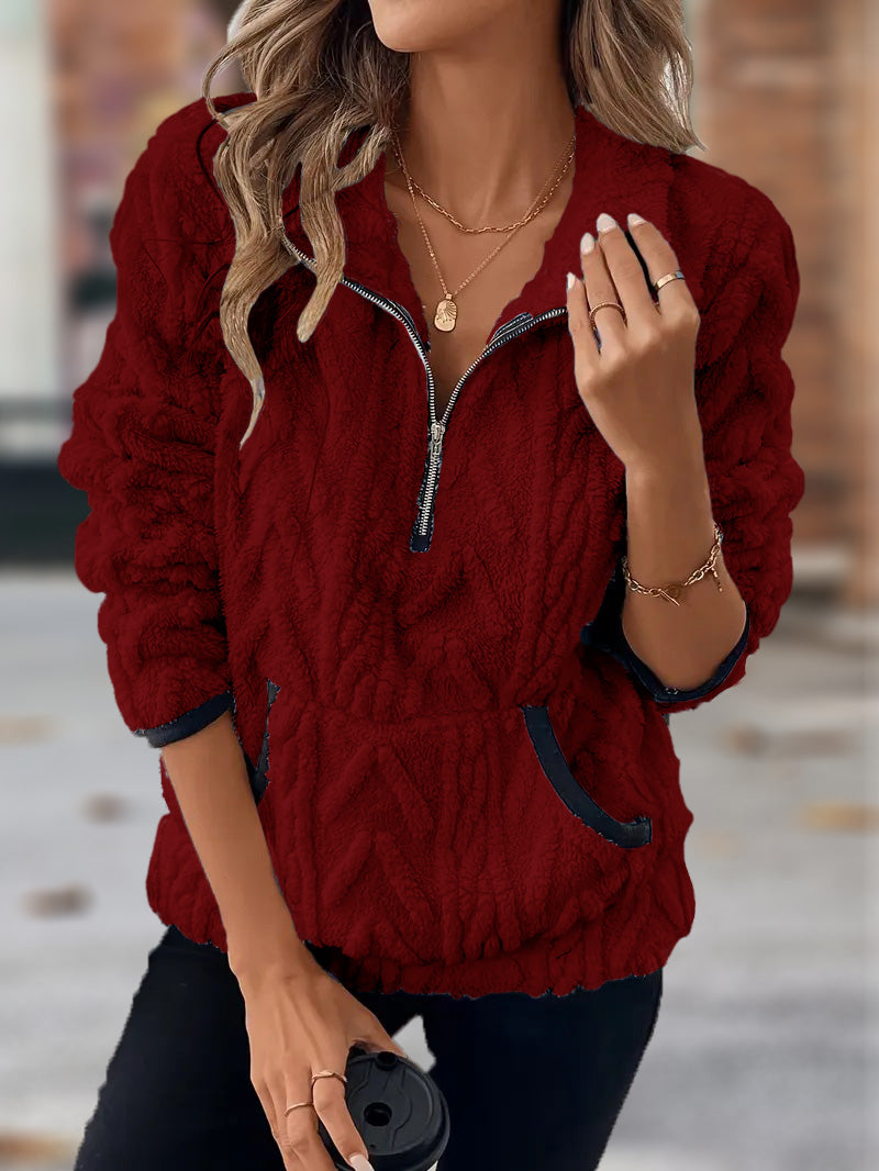 🎄Christmas Sale🔥 2024 Women's Lapel Half Zipper Plush Pocket Jacket