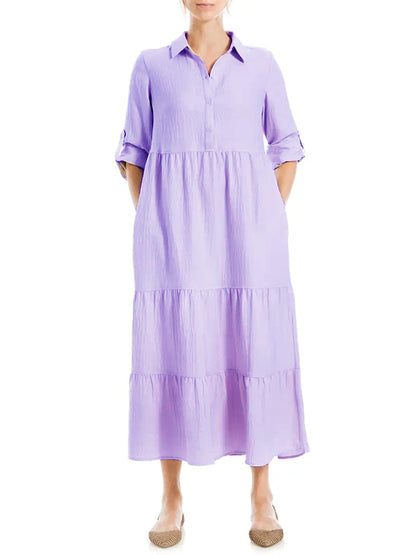 ⏰ LAST DAY SAVE 50% 💥Women's Tiered Long Sleeve Gauze Shirtdress