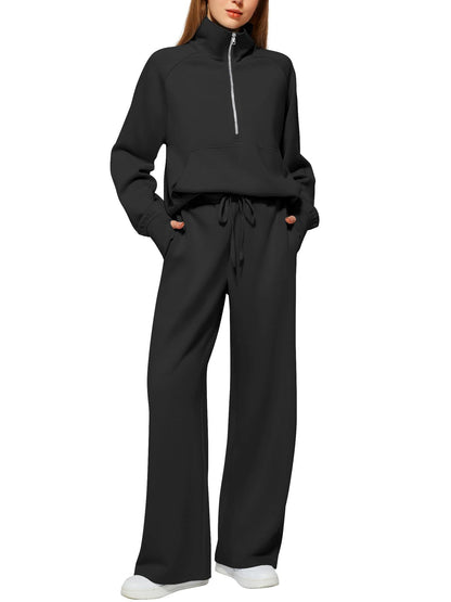 ⏰BUY 2 FREE SHIPPING 💥 Women's Solid Color Cotton Half Zip Two-Piece Set