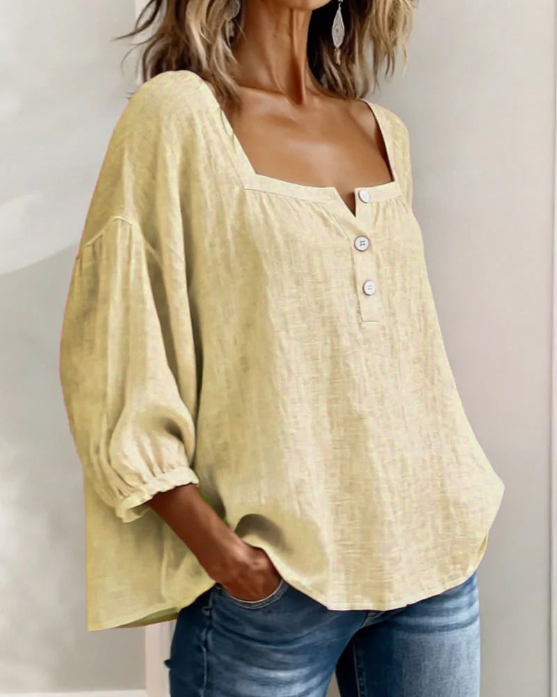 New Arrivals🌸Square Neck Half Button Blouse