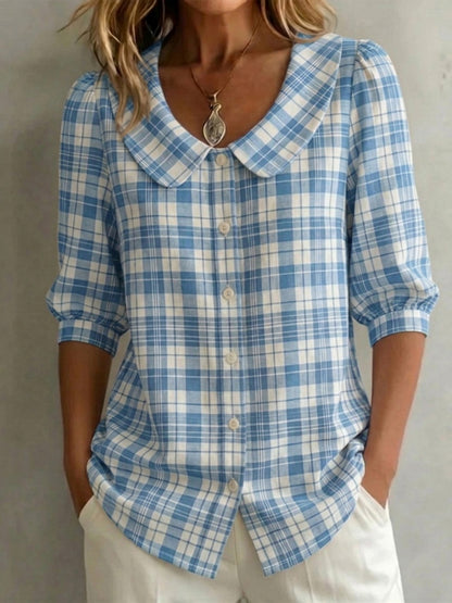 🔥CLEARANCE SALE🔥 Women's Classic Vintage Checkered Cotton Linen Blouse