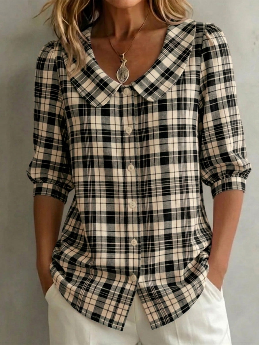 🔥CLEARANCE SALE🔥 Women's Classic Vintage Checkered Cotton Linen Blouse