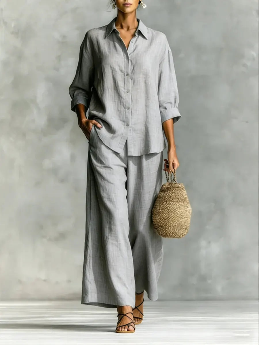 New Arrivals🔥Women's Lapel Casual Button-up Loose Cotton Linen Set