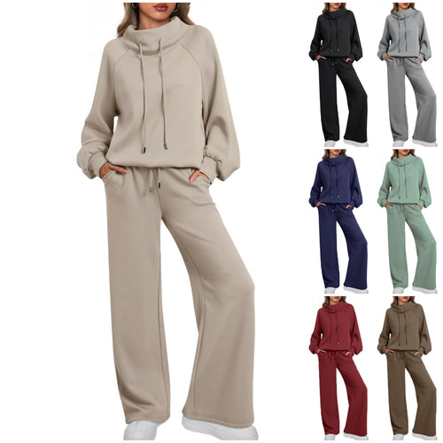 🎄Christmas Sale🔥 Women's Oversized Two-Piece Round Neck Drawstring Sweatshirt Wide Leg Sweatpants Casual Suit