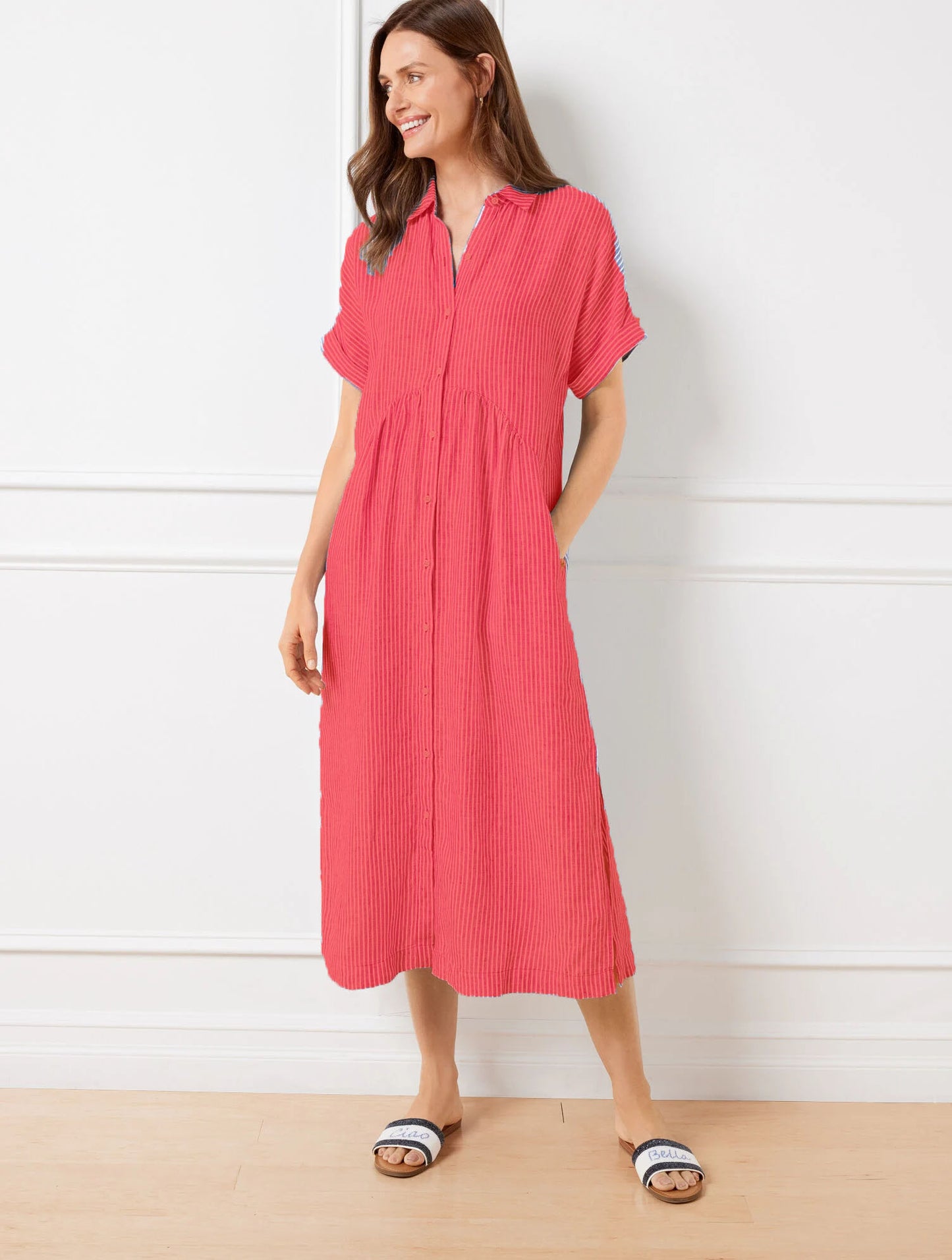 Drop Waist Linen Shirtdress - Happy Stripe