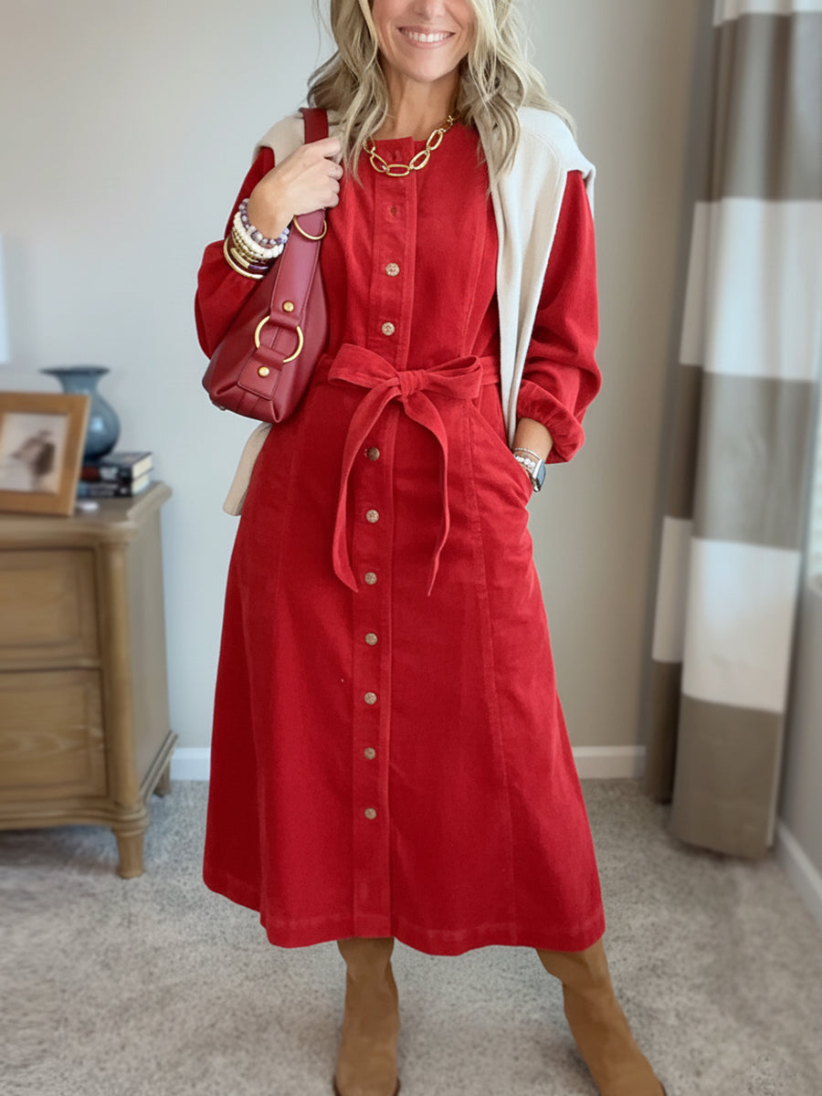New Arrival🔥 Corduroy Shirt Dress with Tie Belt