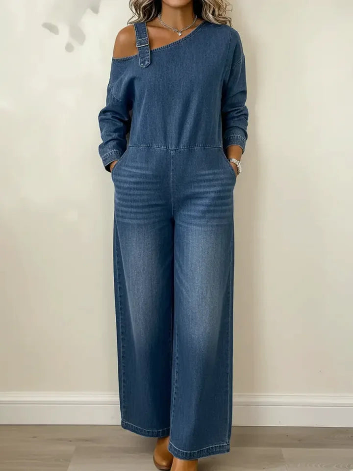 CLEARANCE SALE🔥 Women's Fashionable Off the Shoulder Denim Jumpsuit