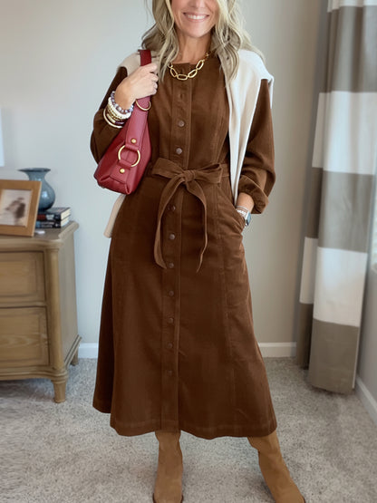 New Arrival🔥 Corduroy Shirt Dress with Tie Belt