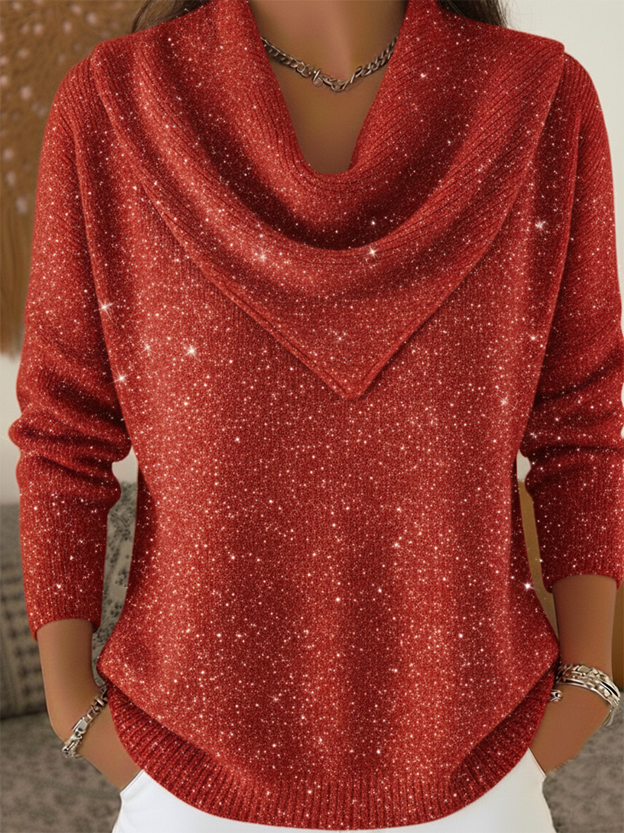 🎄 CLEARANCE SALE🔥 Vintage Soft Triangle Neck Sequined Shiny Sweater Top