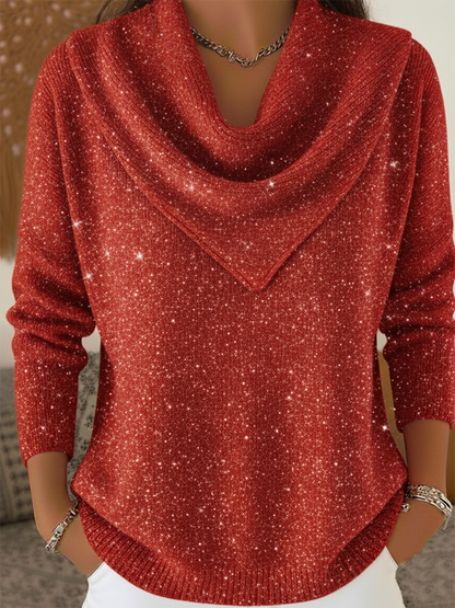 🎄 CLEARANCE SALE🔥 Vintage Soft Triangle Neck Sequined Shiny Sweater Top