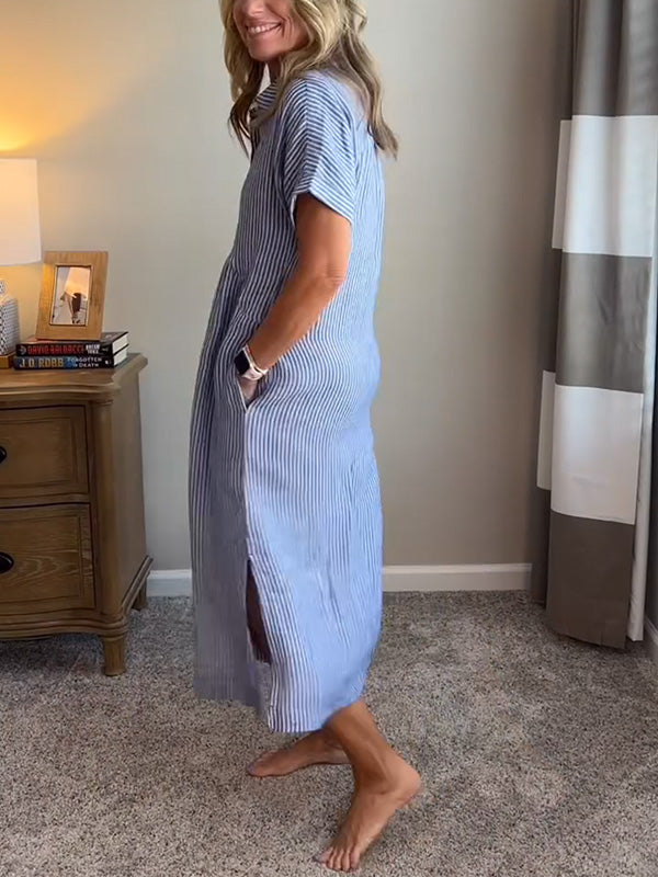 NEW🔥 Striped Lapel Button Down Shirt Dress