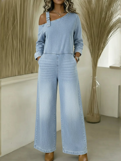 CLEARANCE SALE🔥 Women's Fashionable Off the Shoulder Denim Jumpsuit