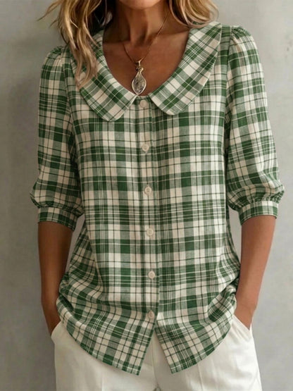 🔥CLEARANCE SALE🔥 Women's Classic Vintage Checkered Cotton Linen Blouse