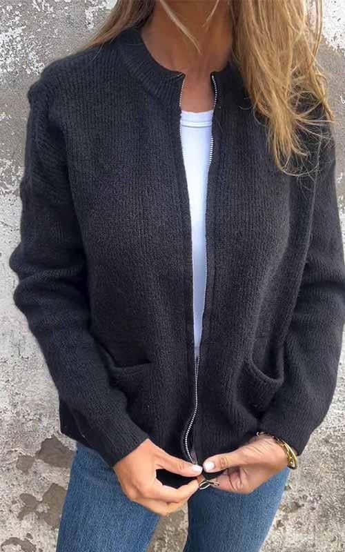 🔥 Women's Round Neck Zipper Knitted Jacket
