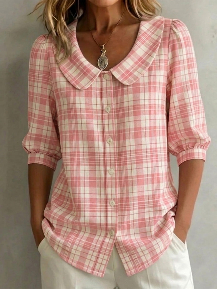 🔥CLEARANCE SALE🔥 Women's Classic Vintage Checkered Cotton Linen Blouse