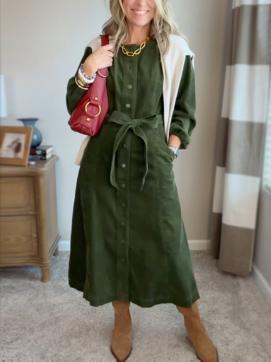 New Arrival🔥 Corduroy Shirt Dress with Tie Belt