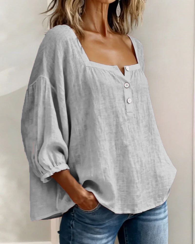 New Arrivals🌸Square Neck Half Button Blouse