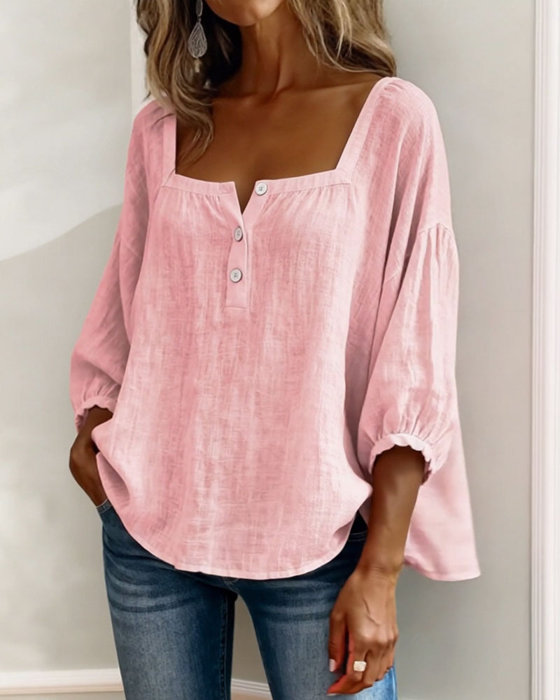 New Arrivals🌸Square Neck Half Button Blouse