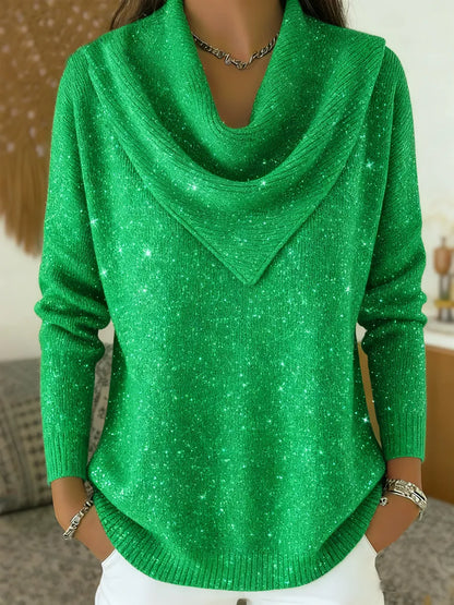 🎄 CLEARANCE SALE🔥 Vintage Soft Triangle Neck Sequined Shiny Sweater Top