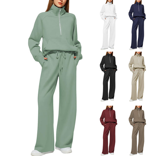 ⏰BUY 2 FREE SHIPPING 💥 Women's Solid Color Cotton Half Zip Two-Piece Set