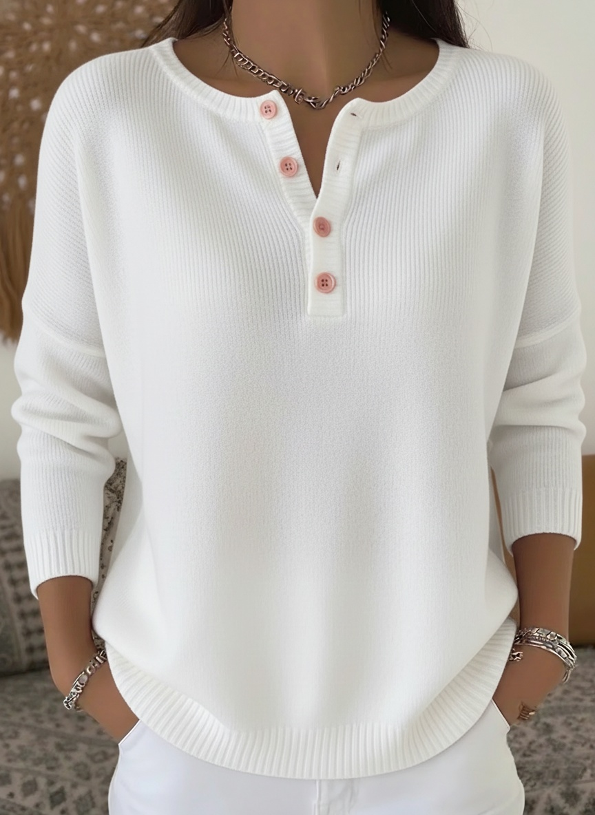 CLEARANCE SALE🔥 Women's Soft Solid Color Henley Collar Sweater Top