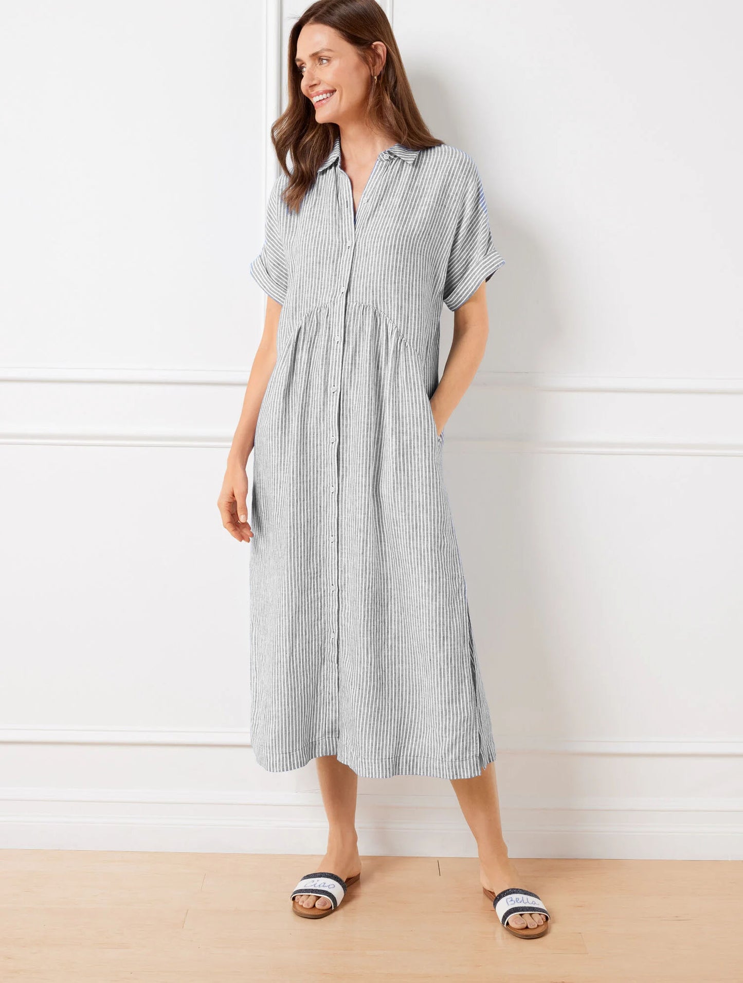 Drop Waist Linen Shirtdress - Happy Stripe