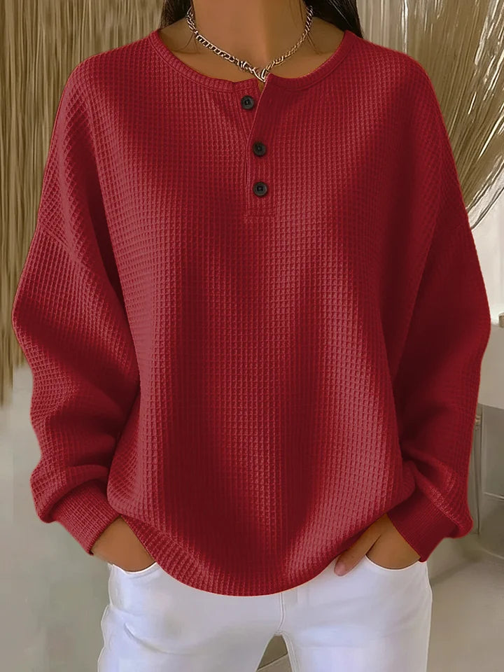 New Arrivals🔥Women's Casual Waffle Henry Collar Sweatshirt