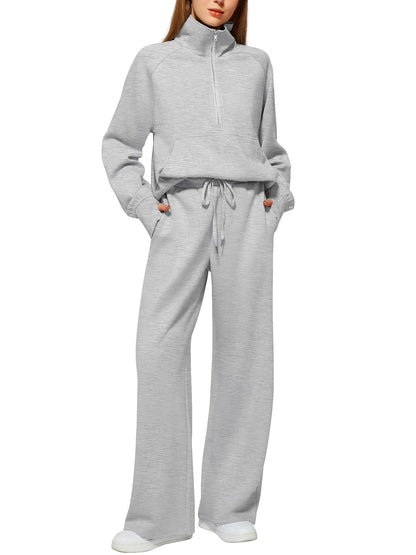⏰BUY 2 FREE SHIPPING 💥 Women's Solid Color Cotton Half Zip Two-Piece Set
