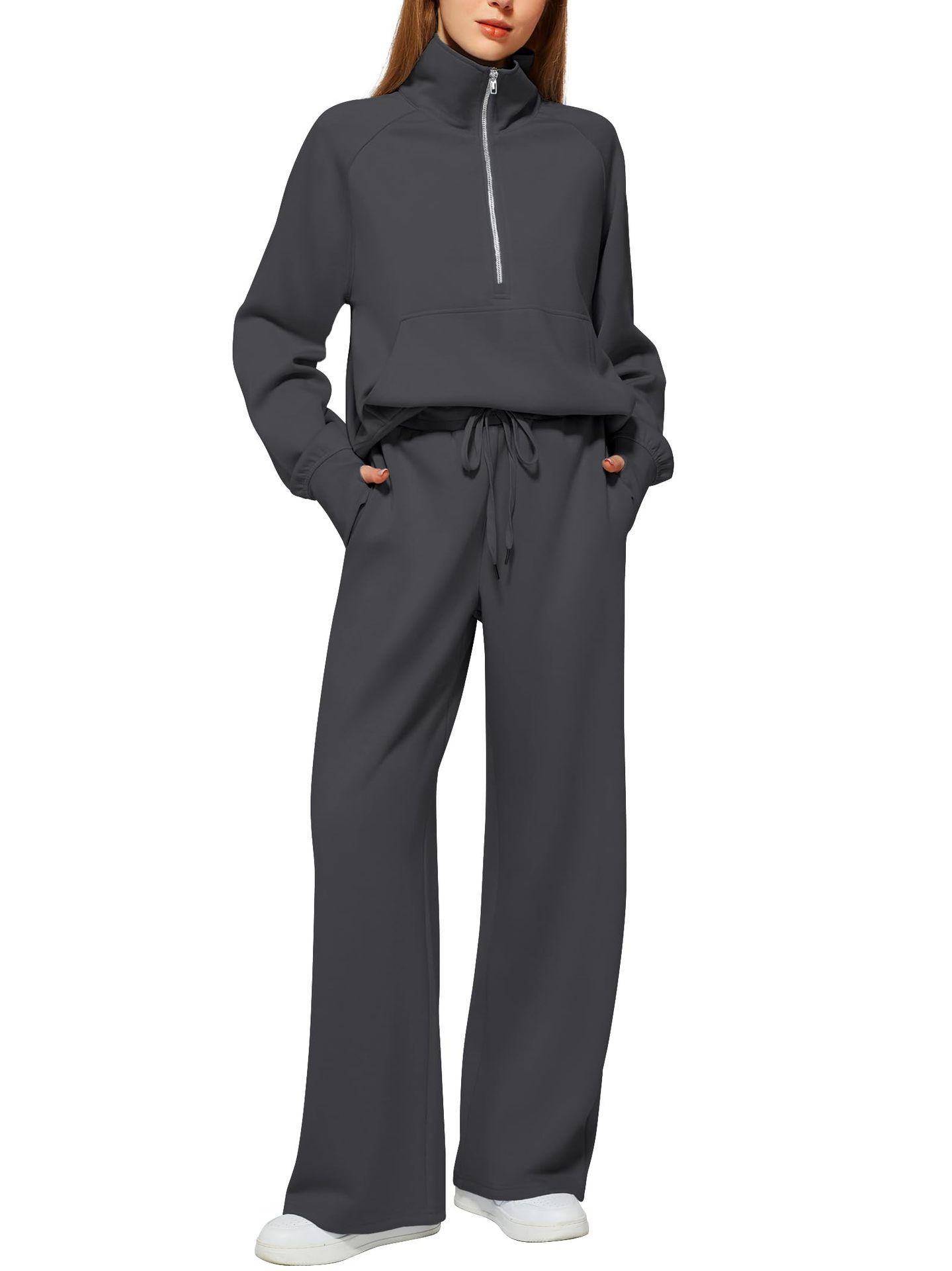 ⏰BUY 2 FREE SHIPPING 💥 Women's Solid Color Cotton Half Zip Two-Piece Set
