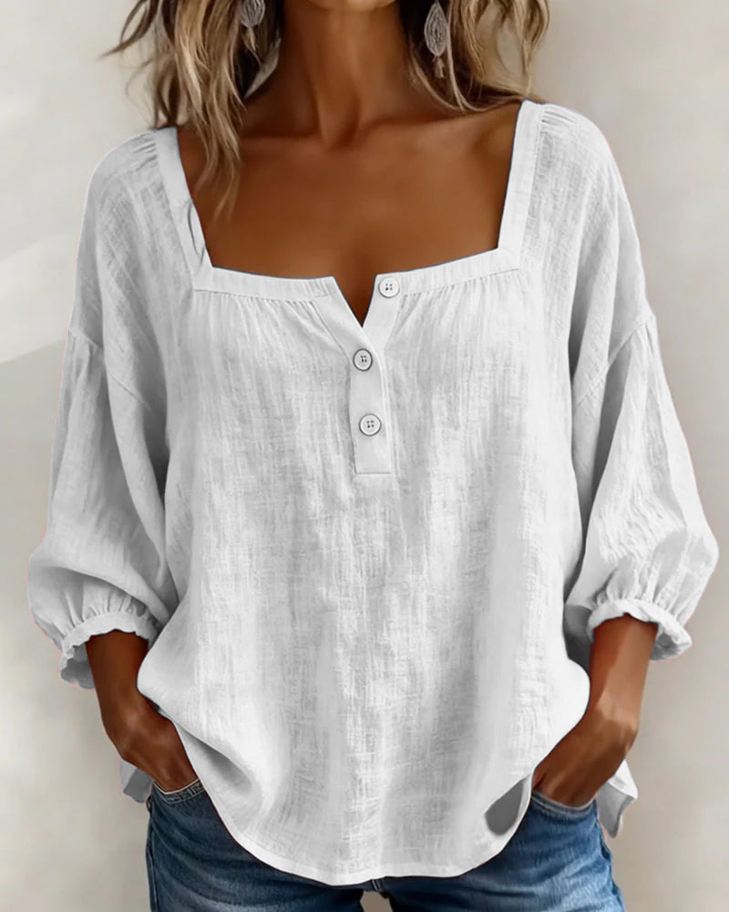 New Arrivals🌸Square Neck Half Button Blouse