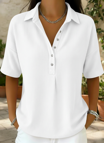 🔥HOT SALE🔥Women’s Casual Loose Waffle Polo Blouse Shirt
